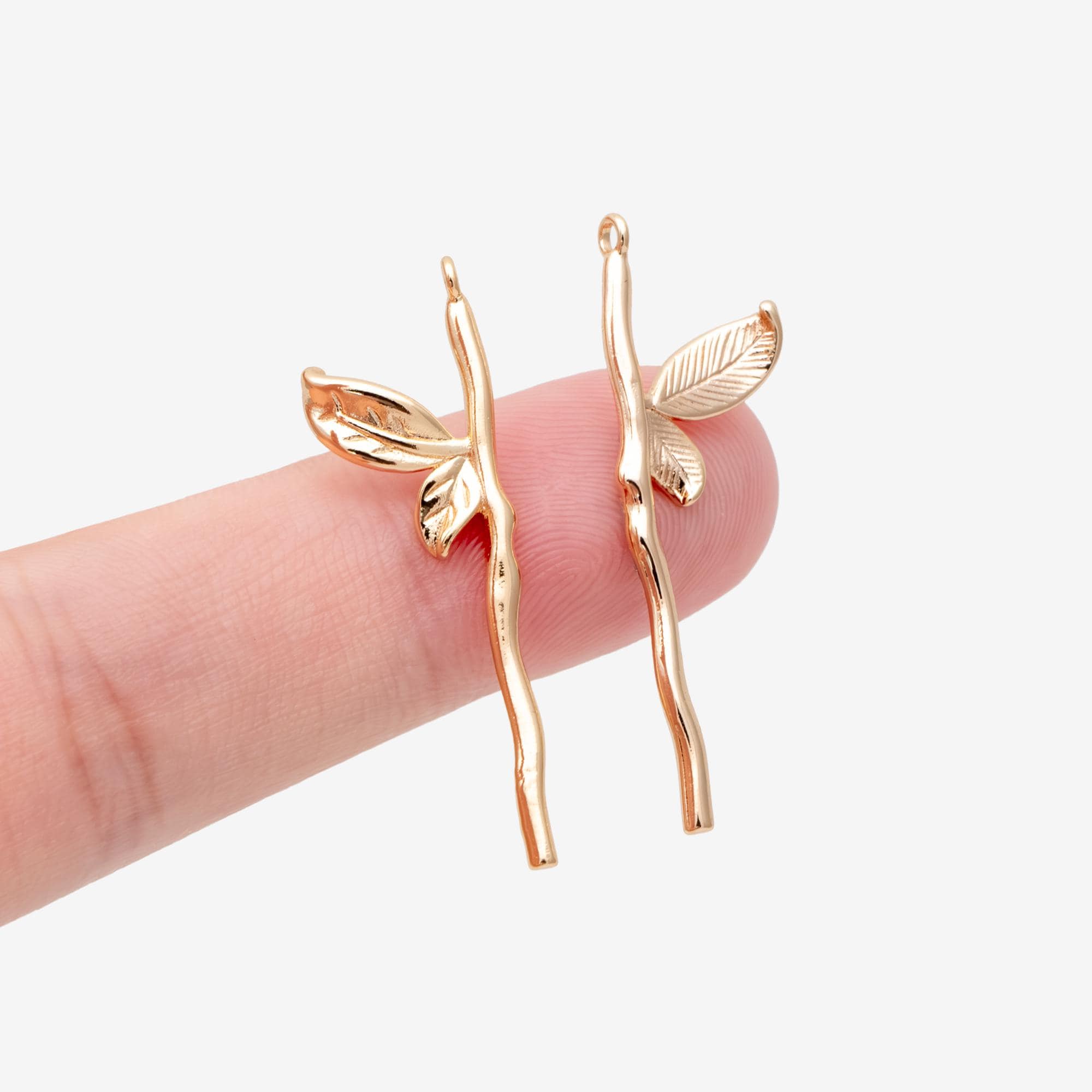 10pcs Gold Plated Branch Leaf Charms: Jewelry Making Supplies, 34x11mm (GB-3770-E)